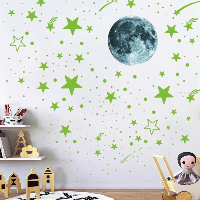 Hot selling Luminous moon glowing star dots children's room ceiling wall fluorescent stickers decorative cartoon stickers