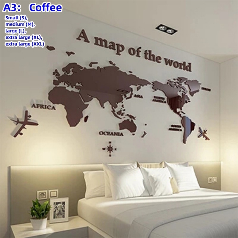 Hot selling World map 3d acrylic three-dimensional wall sticker creative office wall decoration paper background wall sticker