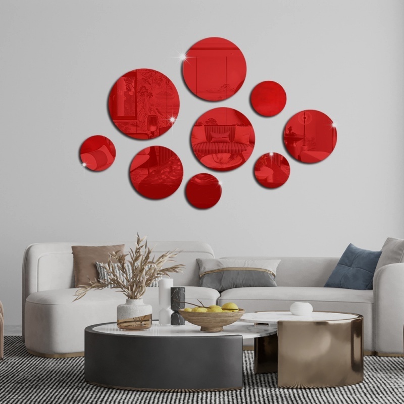 Hot selling 9pcs/sets Round mirror wall sticker 3d three-dimensional acrylic wall sticker living room bedroom decoration