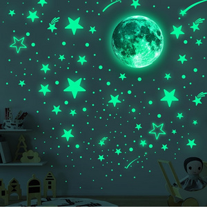 Hot selling Luminous moon glowing star dots children's room ceiling wall fluorescent stickers decorative cartoon stickers