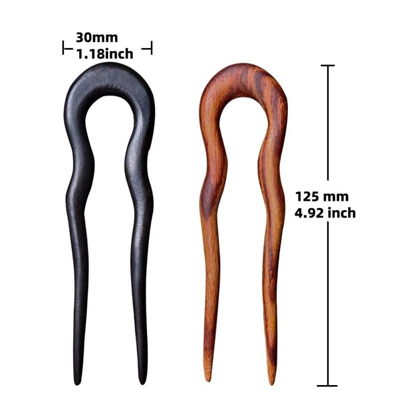 Wholesale women's hair accessories long handmade retro wooden two-pronged hair fork U-shaped hair bar clip