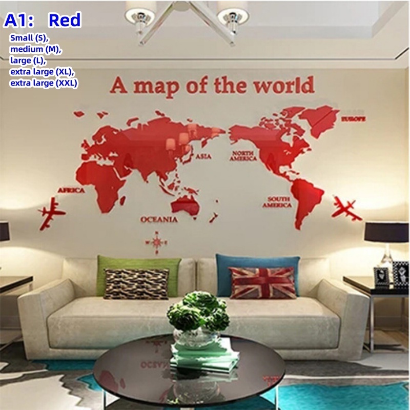 Hot selling World map 3d acrylic three-dimensional wall sticker creative office wall decoration paper background wall sticker