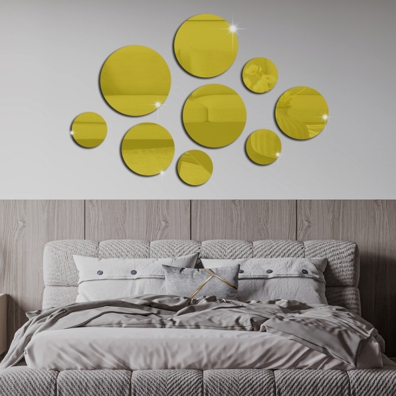 wholesale 9pcs/sets Round mirror wall sticker 3d three-dimensional acrylic wall sticker living room bedroom decoration