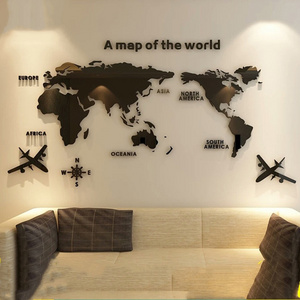 Hot selling World map 3d acrylic three-dimensional wall sticker creative office wall decoration paper background wall sticker