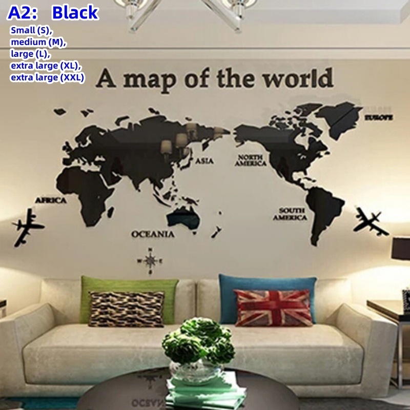 Hot selling World map 3d acrylic three-dimensional wall sticker creative office wall decoration paper background wall sticker