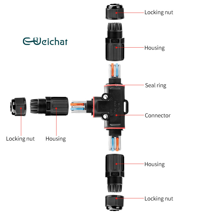 EW-P20T-B02 2poles led strip connector 2 pin small plastic 3 Way connector wire to wire  power cable connector waterproof ip68