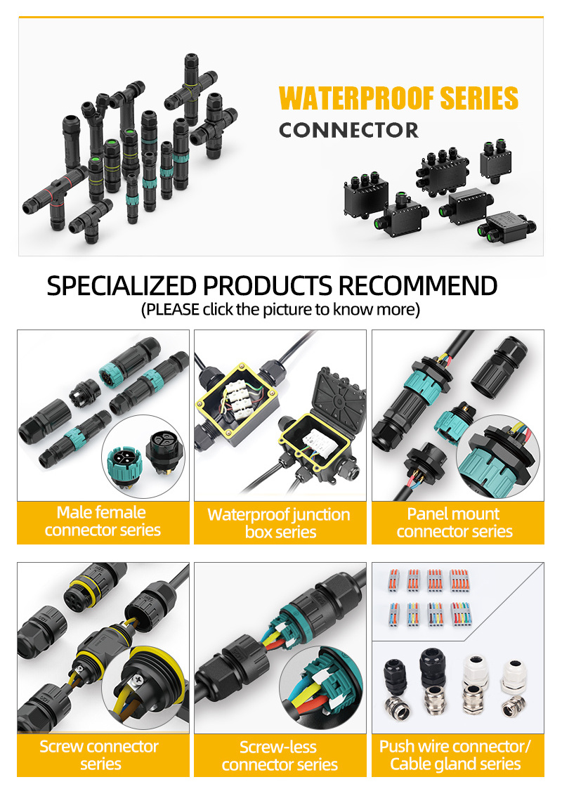 EW-P20T-B02 2poles led strip connector 2 pin small plastic 3 Way connector wire to wire  power cable connector waterproof ip68