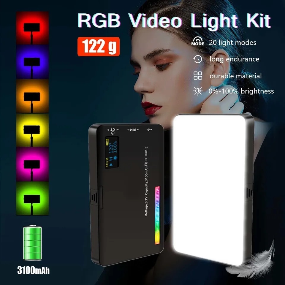 20 Light Effects Mini RGB LED Video Light Photography On-Camera Lighting Panel With CRI95+ 2500-9000K LCD Display Cold Shoe