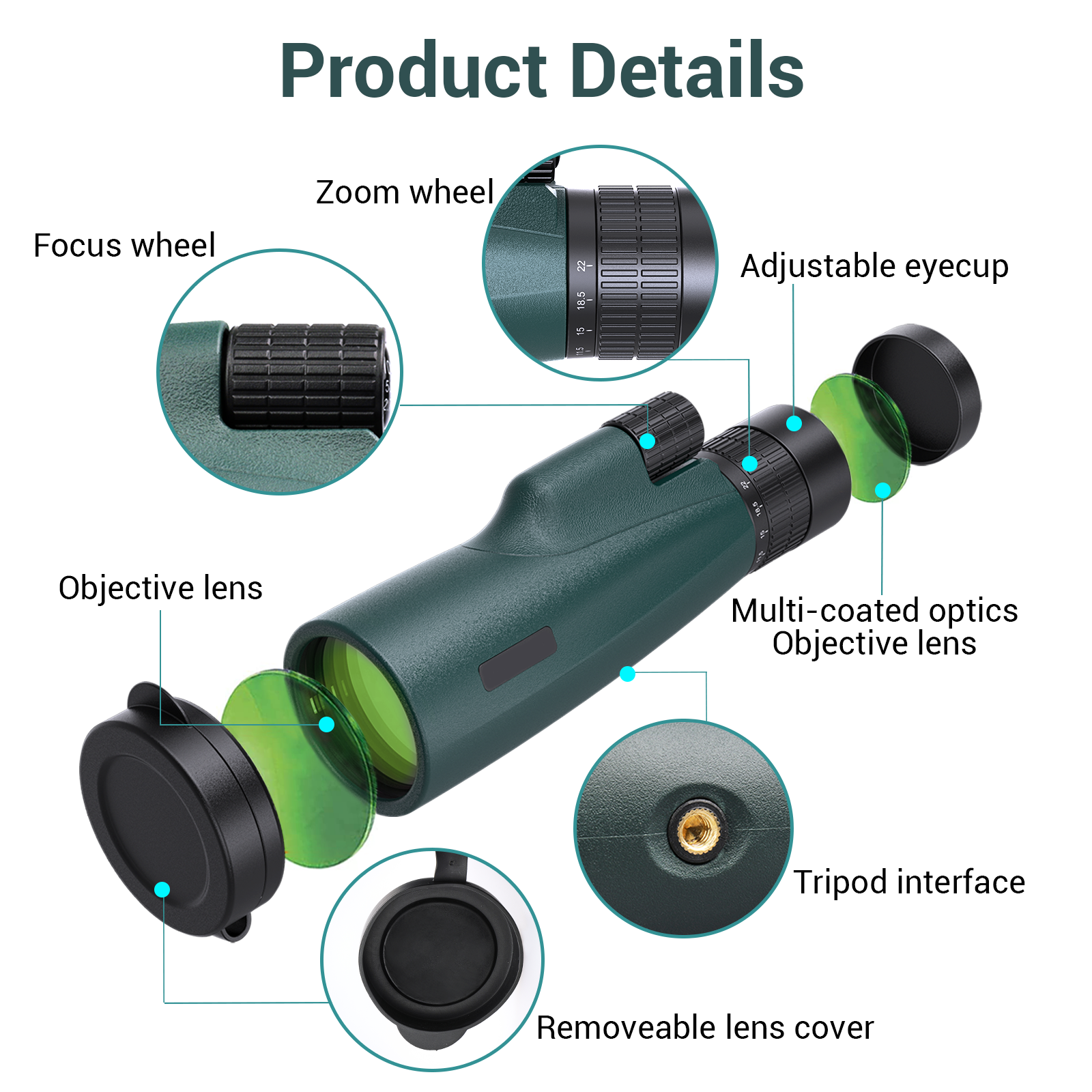 Optics Lens 8X-22X Zoom HD Monocular Telescope Waterproof for Traveling Hunting Camping With Smartphone Holder & Tripod