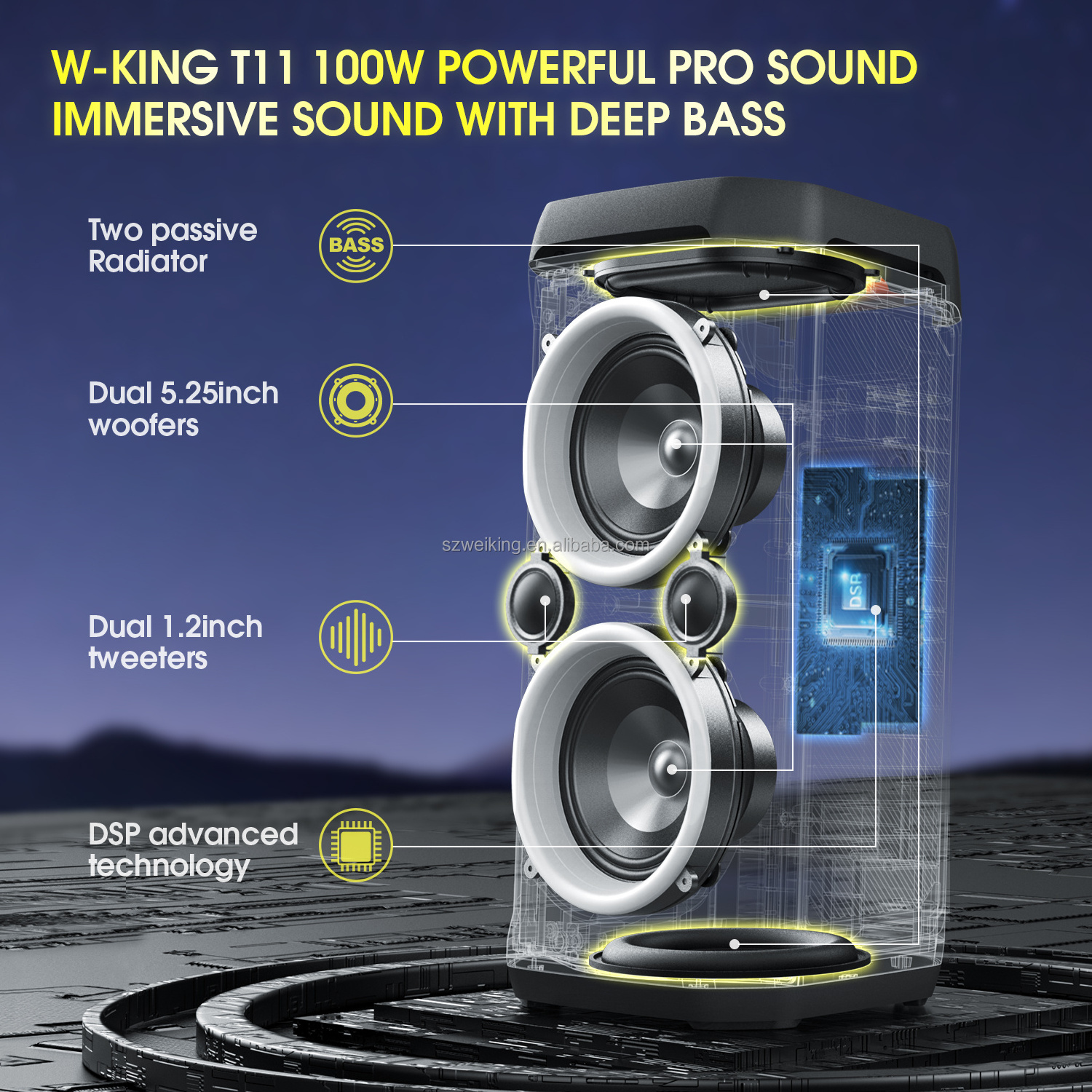 Stock available W-KING T11 IPX6 Bluetooth audio portable party speaker boombox