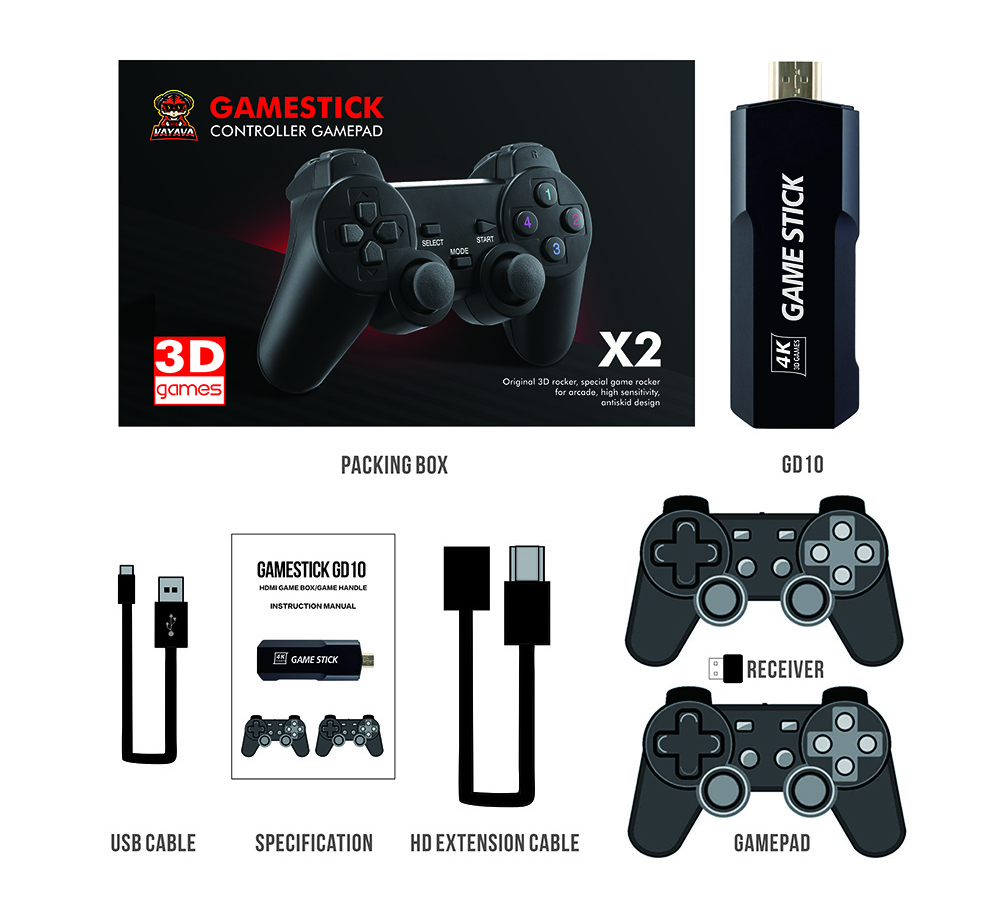 New design Game Stick 4K HD TV Video Game Dongle Double 2.4G Wireless Gamepad Controller 3D mini  computer stick