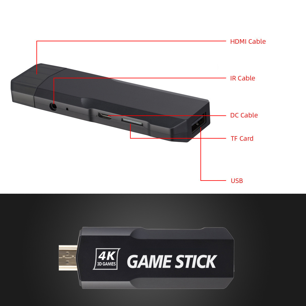 New design Game Stick 4K HD TV Video Game Dongle Double 2.4G Wireless Gamepad Controller 3D mini  computer stick