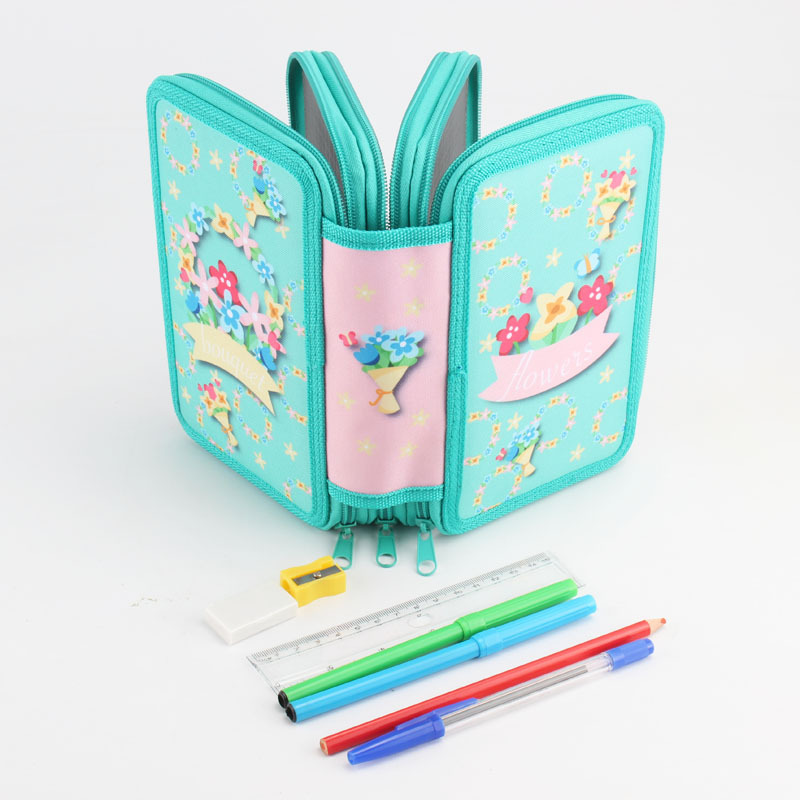 Lovely Flower Design Large Capacity Stationery Pencil Case for Girls