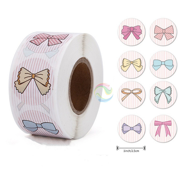 New Style Small Round Bow Tie Paper Kids Stickers Labels Roll for Gift for School