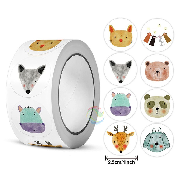 Cheap Accept Custom Logo Small Cute Animal Sticker Roll for Kids Label Stickers for Packing