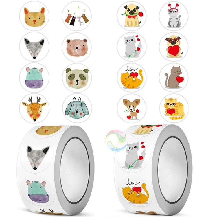 Cheap Accept Custom Logo Small Cute Animal Sticker Roll for Kids Label Stickers for Packing