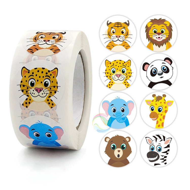 Cheap Accept Custom Logo Small Cute Animal Sticker Roll for Kids Label Stickers for Packing