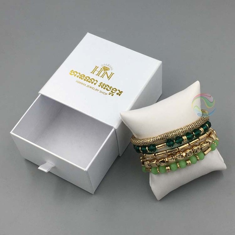 Luxury White Custom Gold LOGO Gift Bangle Beads Bracelet Jewellery Box Packaging