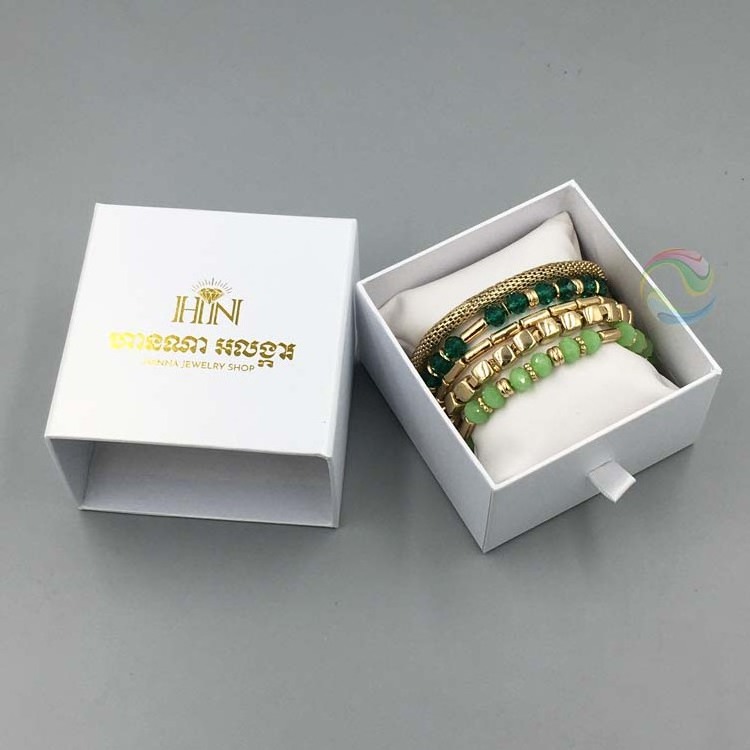 Luxury White Custom Gold LOGO Gift Bangle Beads Bracelet Jewellery Box Packaging