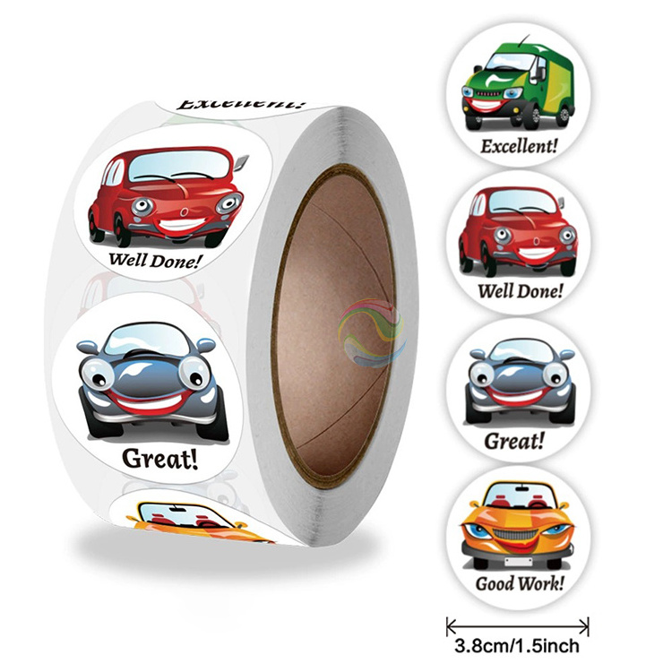 Factory Custom Vehicle Round Paper Sticker Roll for Kids for School