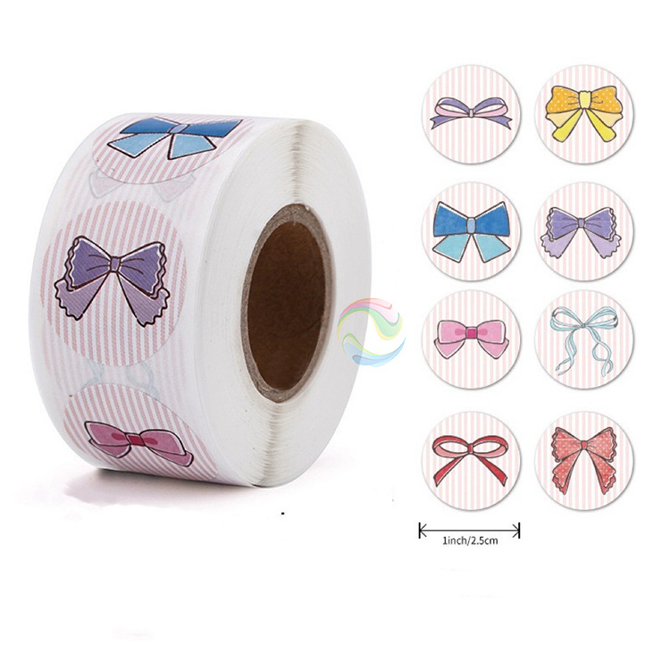 New Style Small Round Bow Tie Paper Kids Stickers Labels Roll for Gift for School