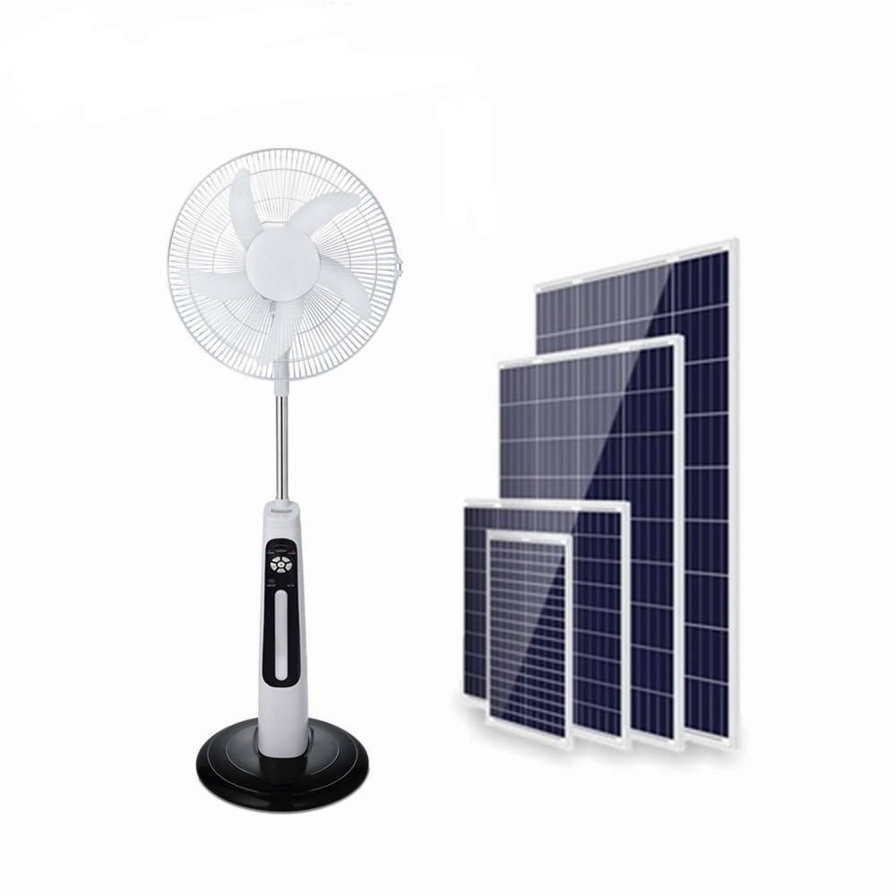 16/18 INCH RECHARGEABLE SOLAR STAND FAN WITH POWER BANK AND LIGHTING