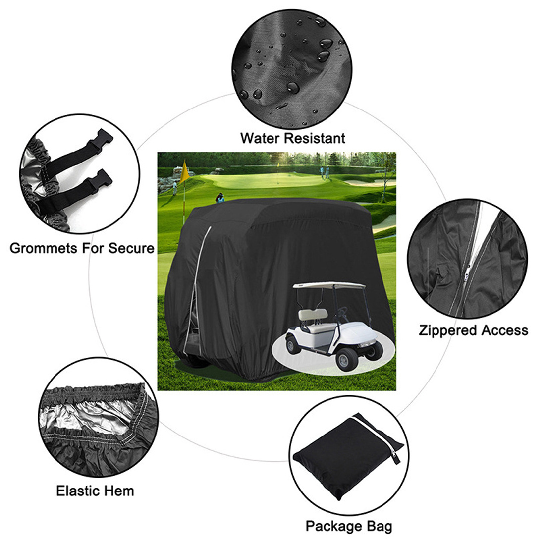 Muchkey Double Stitching High Bomb Loose Band Golf Cart Bag Rain Cover Uv Protection Waterproof Universal Fits Golf Cart Covers