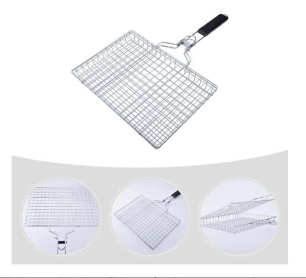 Wholesale BBQ Grill Tools Grill Fish Gas Grill Fish Barbecue Basket With Wood Handle In The Garden Outdoors