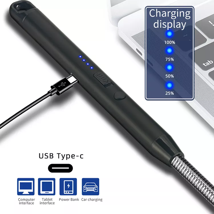 LED Battery Indicator BBQ Grill Fireworks lighter Windproof USB Rechargeable Electronic Candle  Electric Lighter