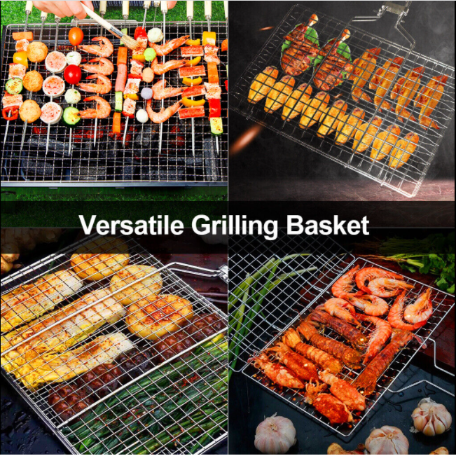 Wholesale BBQ Grill Tools Grill Fish Gas Grill Fish Barbecue Basket With Wood Handle In The Garden Outdoors