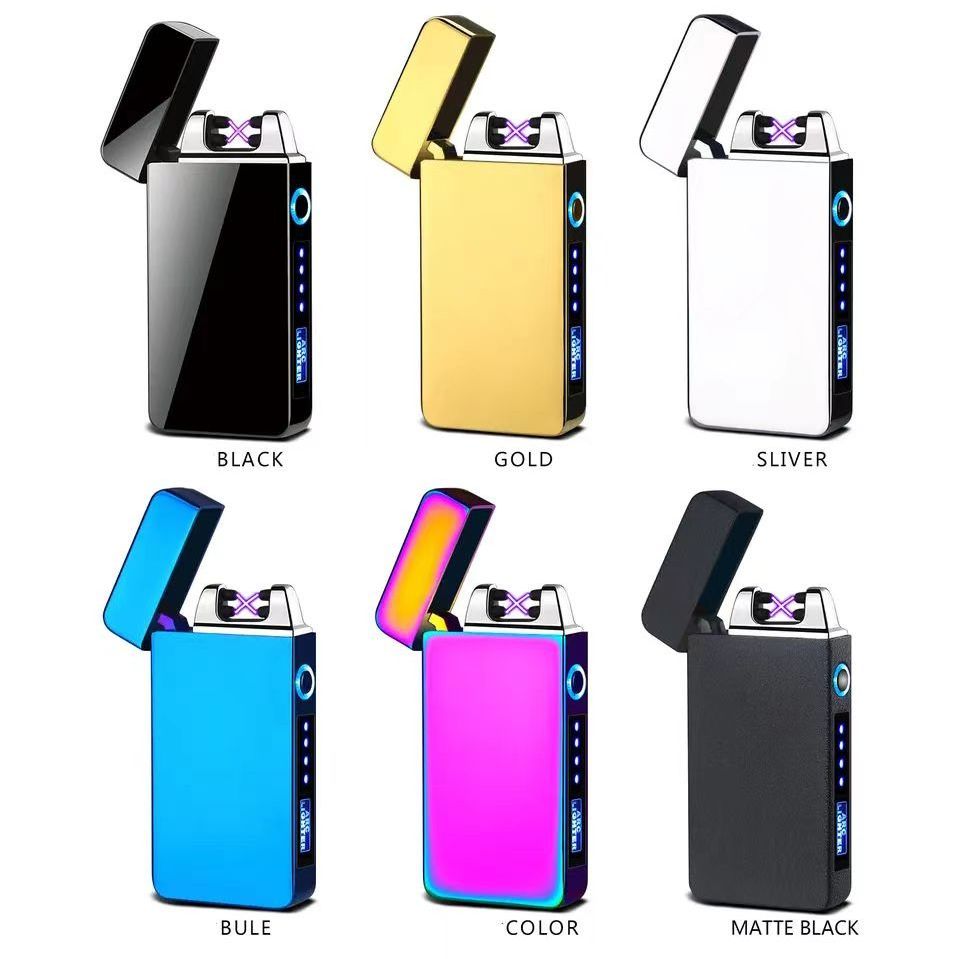 Pocket Metal LED Battery Indication Electric Lighter Windproof Flame-less Lighter USB Rechargeable Lighter