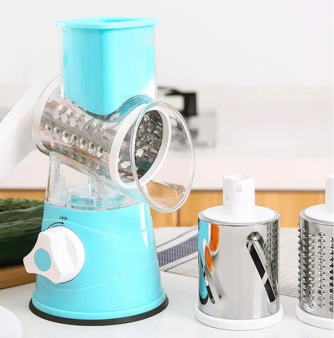 Hot Kitchen Grater Vegetable Slicer with 3 Drum Blades Rotary Cheese Grater with Handle Round Mandoline Slicer Nuts Grinder