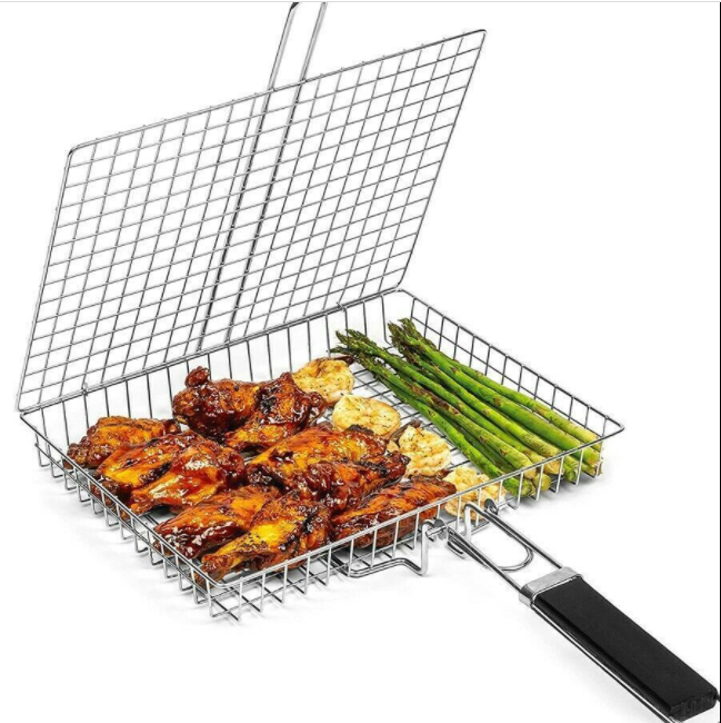 Wholesale BBQ Grill Tools Grill Fish Gas Grill Fish Barbecue Basket With Wood Handle In The Garden Outdoors