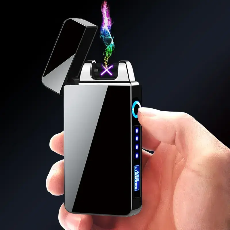 USB Rechargeable LED Power Display Windproof Arc Lighter Candles Incense Outdoor Camping Electric Lighter