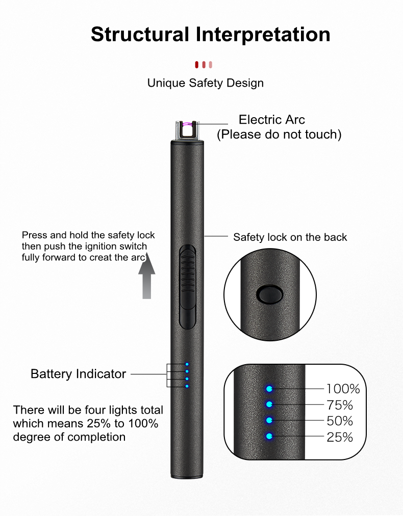 Rechargeable Electric Torch Extended Windproof BBQ Lighter for Kitchen and Camping