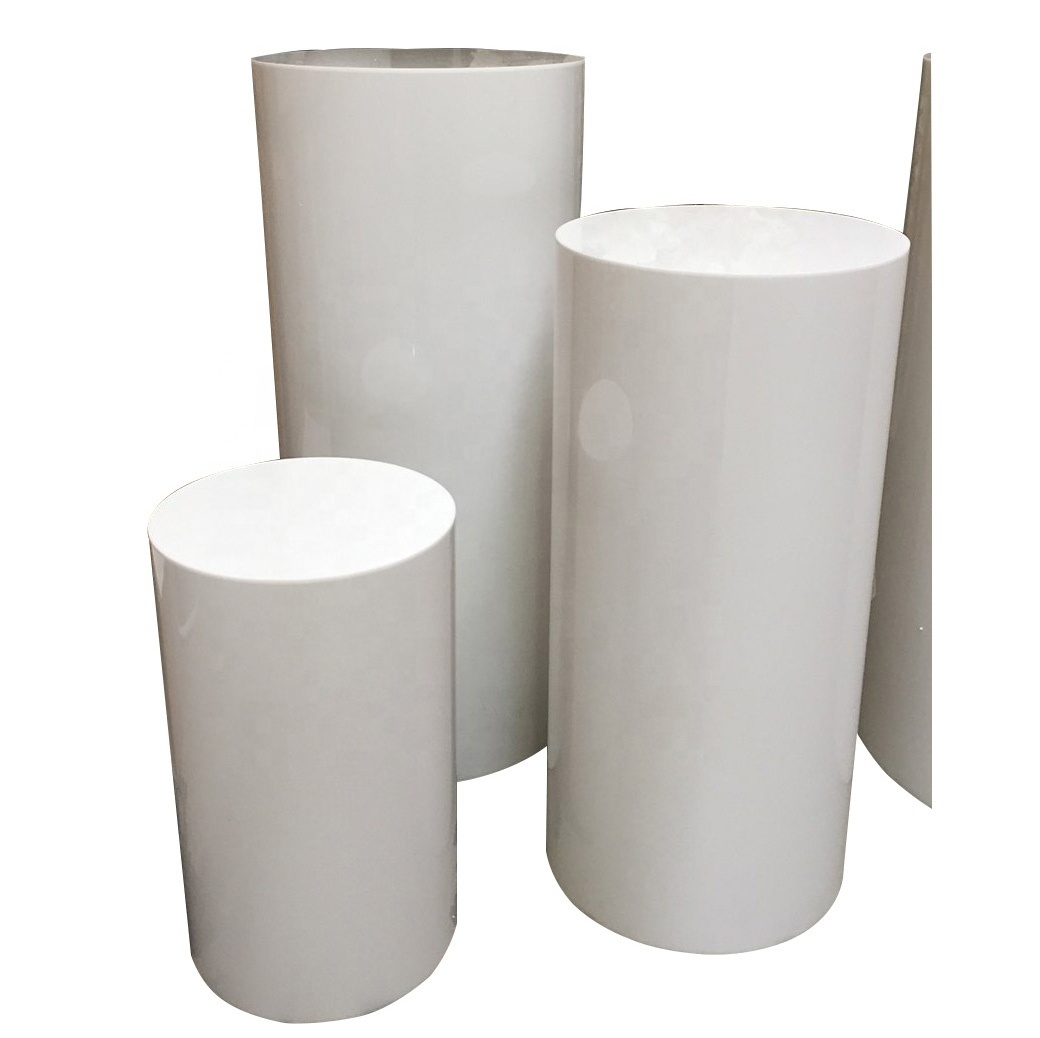 custom MDF wooden display furniture white party round plinths wedding stand acrylic cylinder