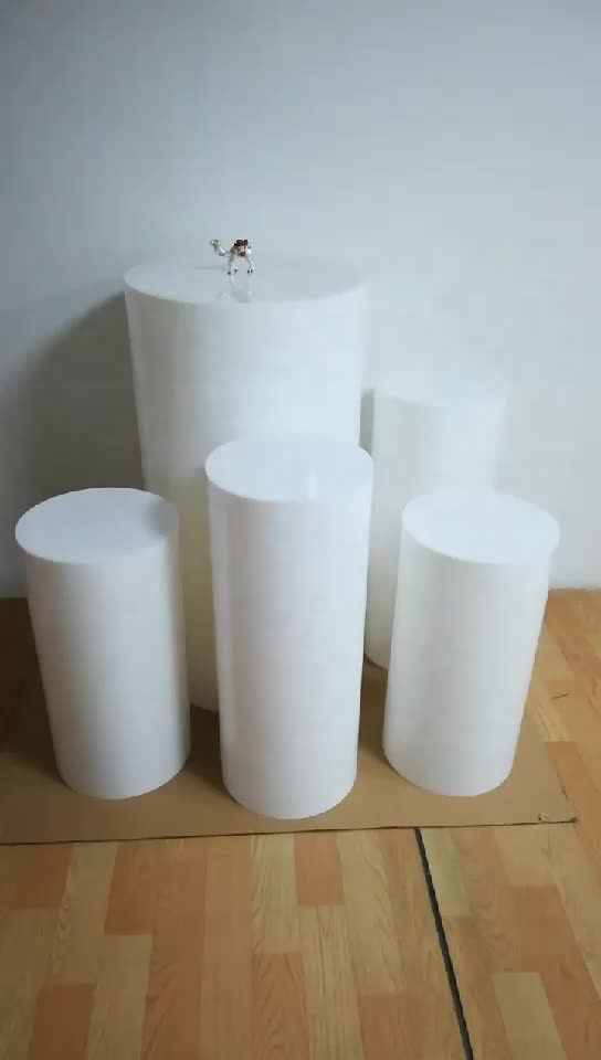 custom MDF wooden display furniture white party round plinths wedding stand acrylic cylinder