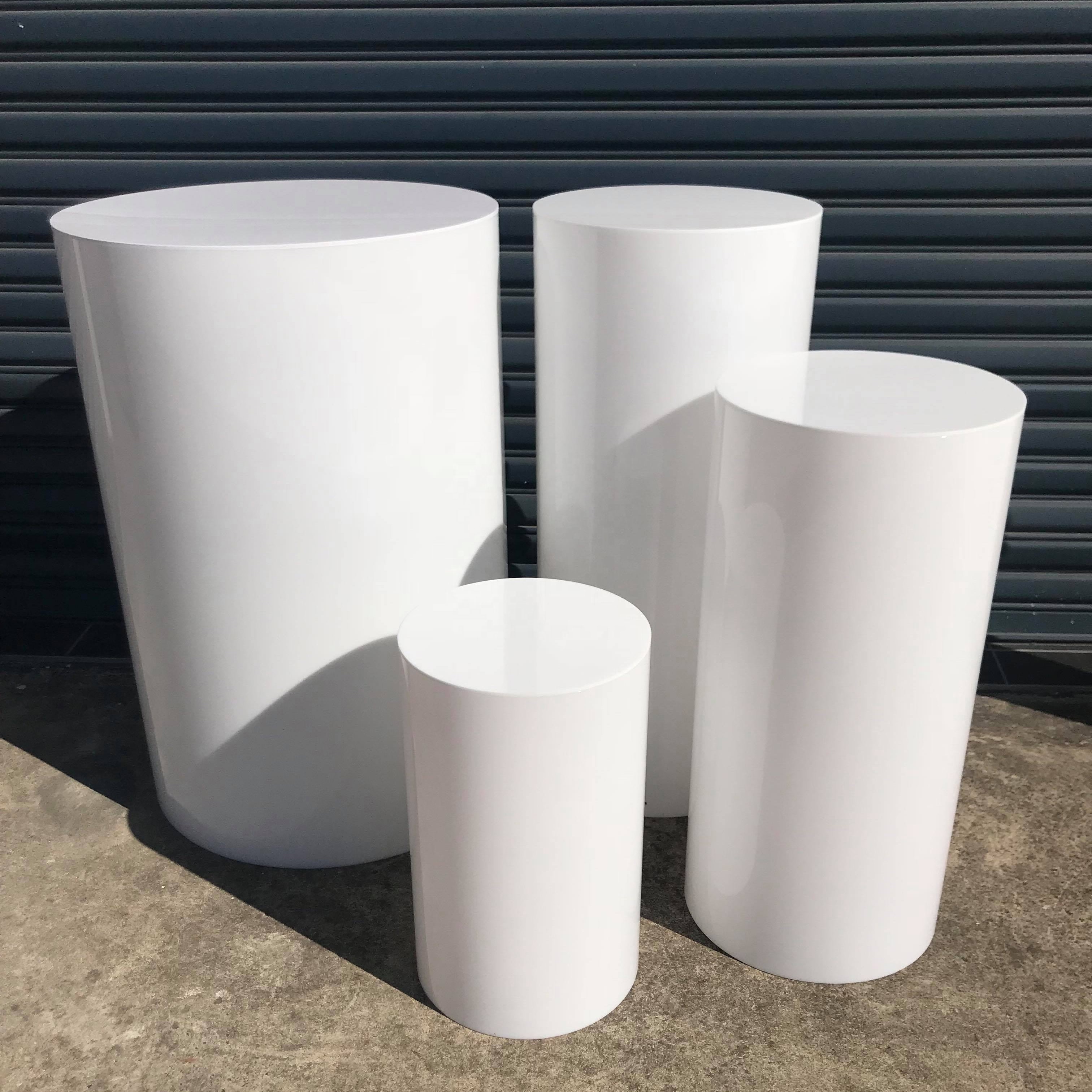 custom MDF wooden display furniture white party round plinths wedding stand acrylic cylinder