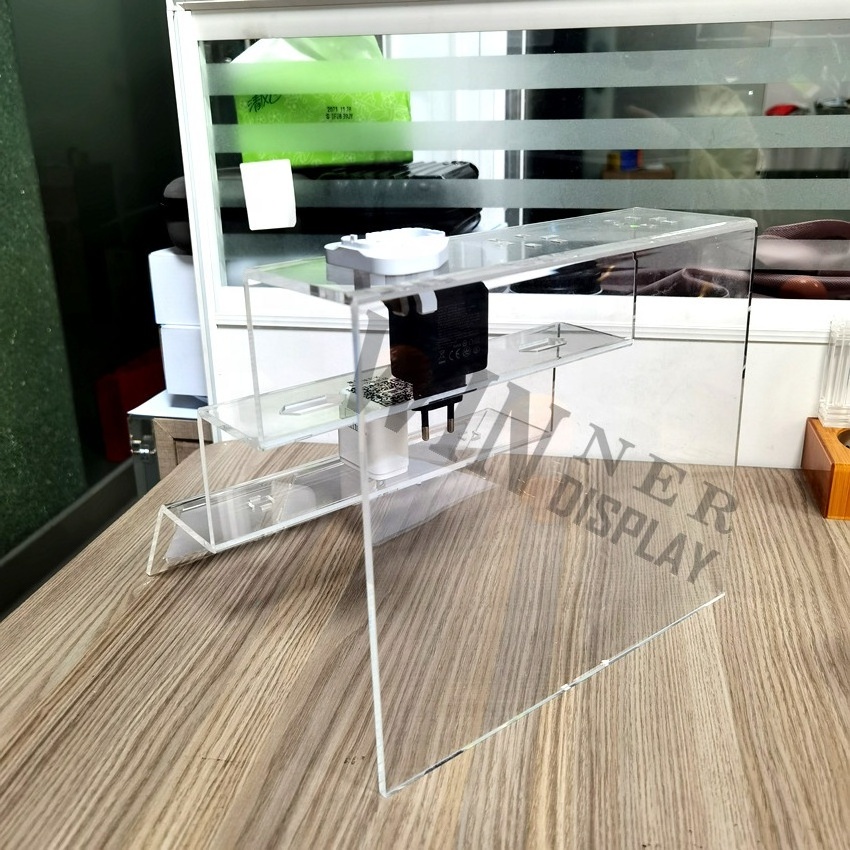 wholesale optical mobile accessories store stand racks 3 tier perspex display acrylic display risers for cellphone chargers