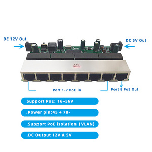 Wanglink Realtek Chipset Reverse POE Switch PCB board  8 Port 10/100/1000M Ethernet Reverse RPOE Switch Support Vlan