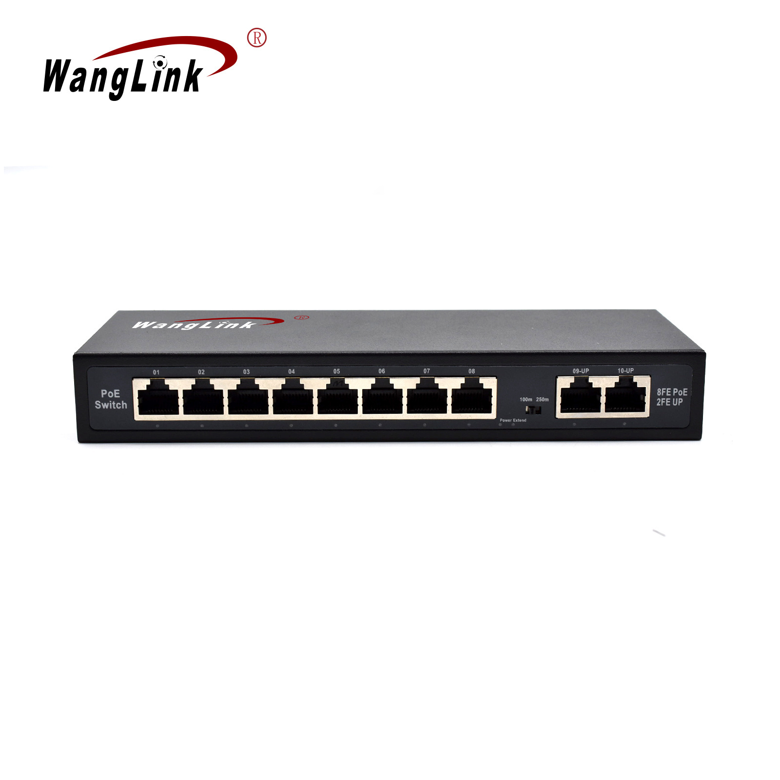 Wanglink External Power OEM/ODM PoE Switch 10/100m 8 ports Extend 250M Support VLAN with 2 100Base-TX Uplink Switch POE