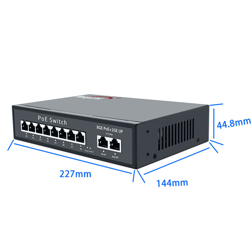 Wanglink Durable 8 Port Gigabit unmanaged 48V ethernet 2 GE uplink switch poe IEEE802.3af/at suitable CCTV,NVR POE Switch