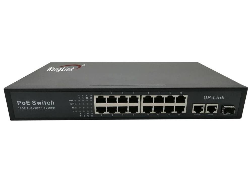 Full Gigabit 16 Ports Poe Switch 16GE POE + 2GE Uplink + 1 SFP Port 48V POE Switch for Hikvision IP Camera