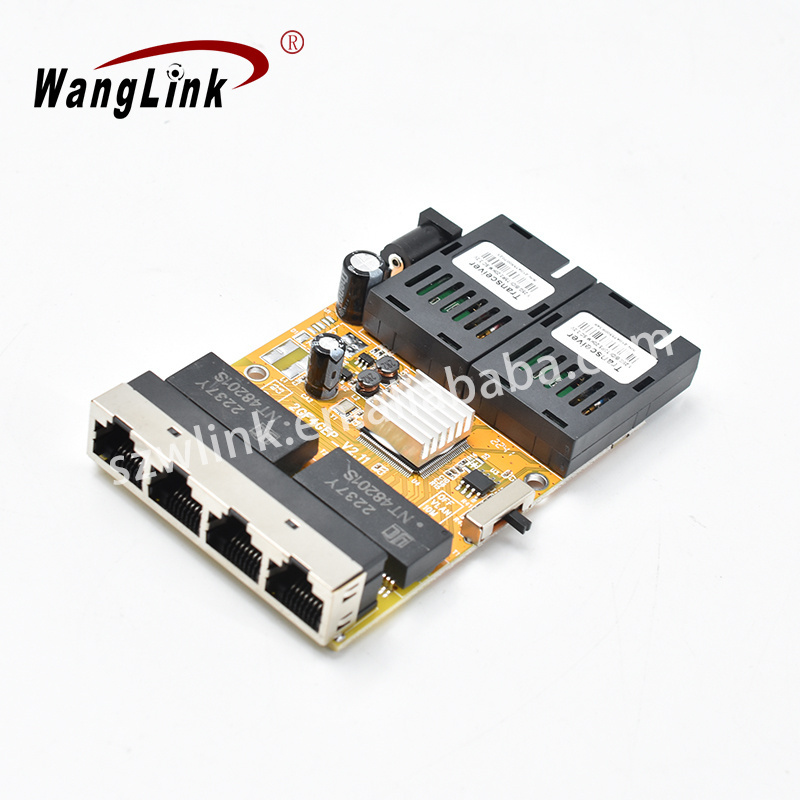 Wanglink PCB Switch Poe Reverso Gigabit 4 Port Reverse Poe Switch + 2 SC Fiber Port 20KM Passive POE PCB Board For FTTH FTTB