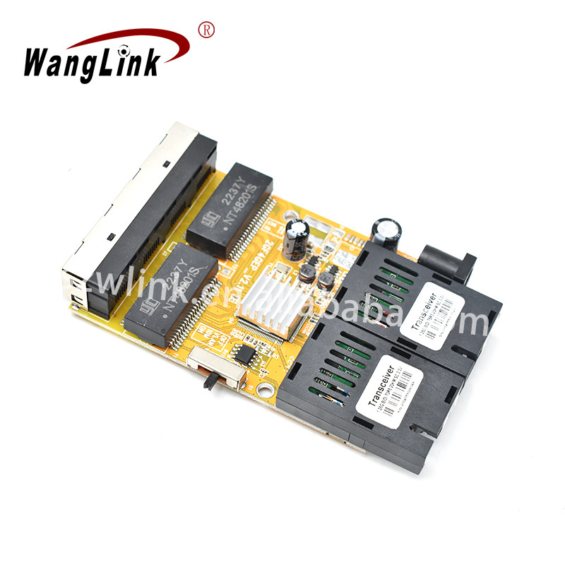 Wanglink PCB Switch Poe Reverso Gigabit 4 Port Reverse Poe Switch + 2 SC Fiber Port 20KM Passive POE PCB Board For FTTH FTTB