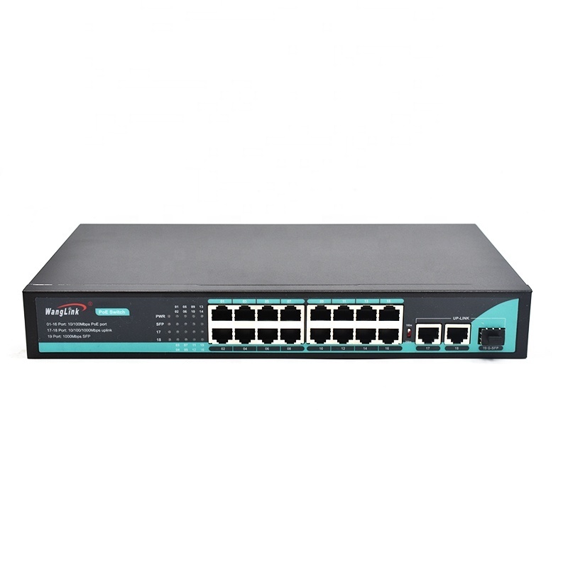 Wanglink OEM/ODM PoE switch 16 port Network 48V 16 port POE Switch for Hikviision Dahua IP Cameras