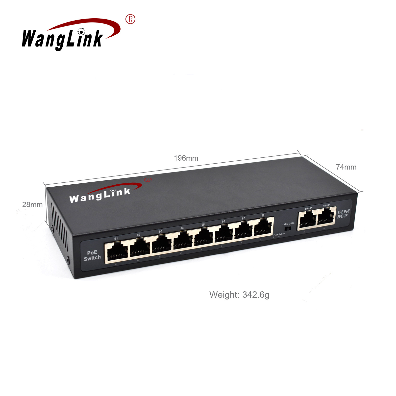 Wanglink External Power OEM/ODM PoE Switch 10/100m 8 ports Extend 250M Support VLAN with 2 100Base-TX Uplink Switch POE