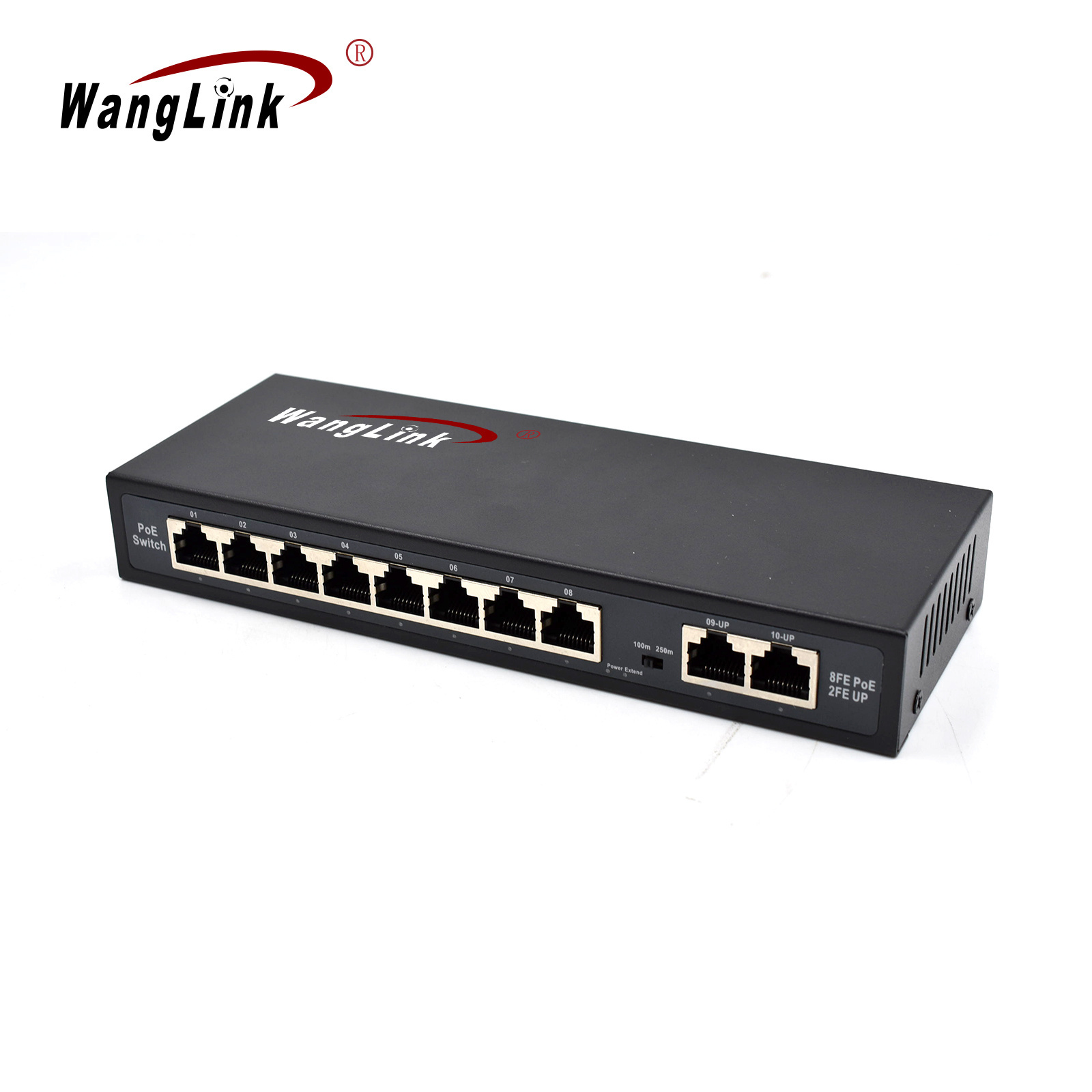 Wanglink External Power OEM/ODM PoE Switch 10/100m 8 ports Extend 250M Support VLAN with 2 100Base-TX Uplink Switch POE