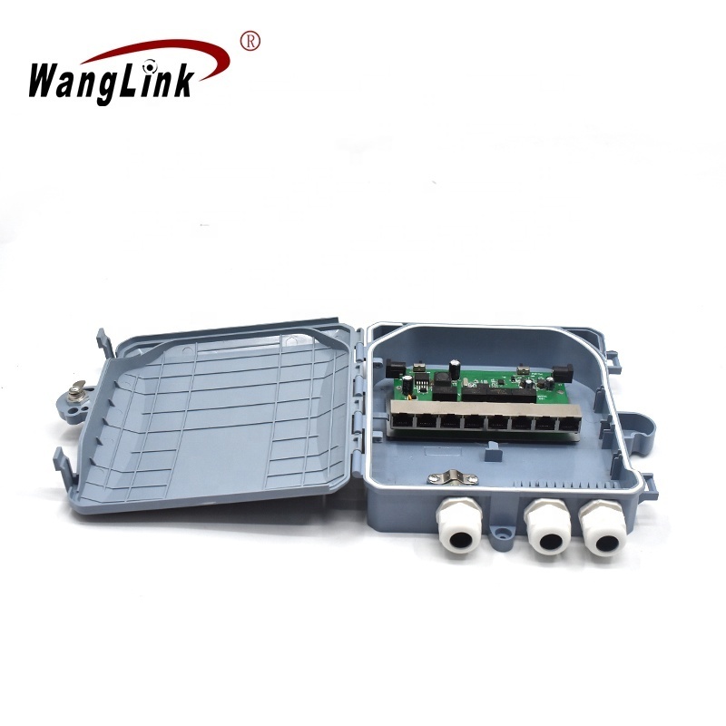 Wanglink FTTH Outdoor POE in&POE Out 15V-48V 10/100Mbps Reverse POE Switch 8 Port RPOE with IP68 Waterproof Case