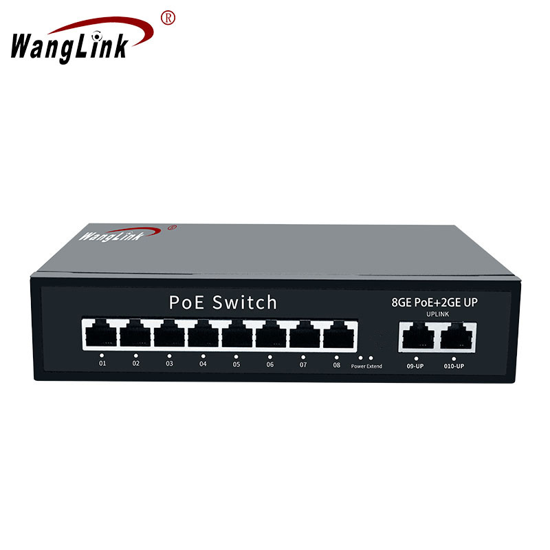 Wanglink Durable 8 Port Gigabit unmanaged 48V ethernet 2 GE uplink switch poe IEEE802.3af/at suitable CCTV,NVR POE Switch